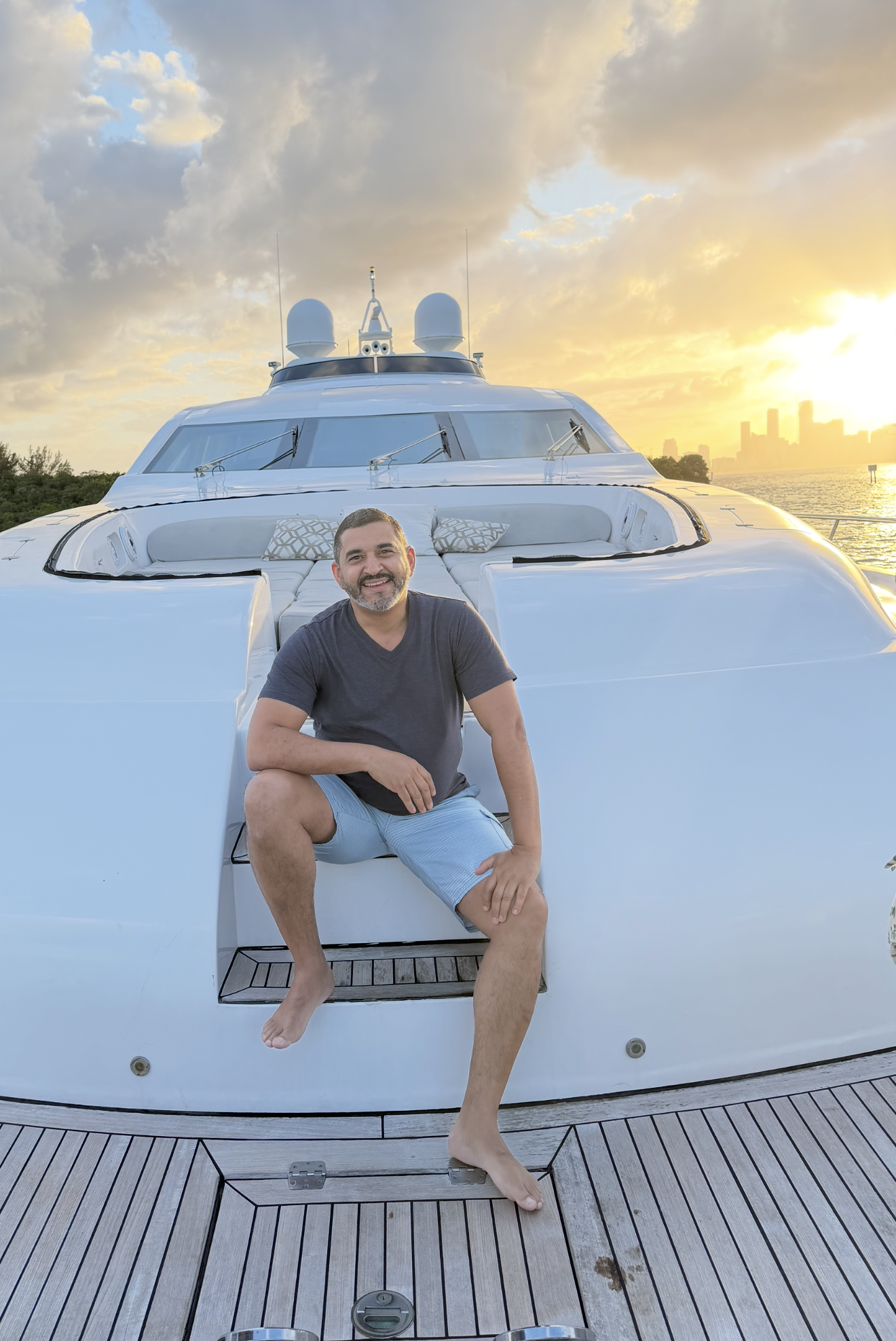 Dave, founder of Elite Yacht Miami, aboard the Carpe Diem at sunset